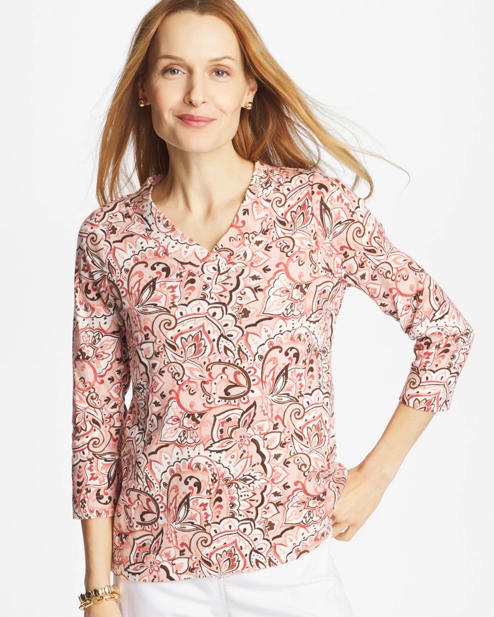 Chico's Premium - Pima 3/4 Sleeve Tee Rose Smoke