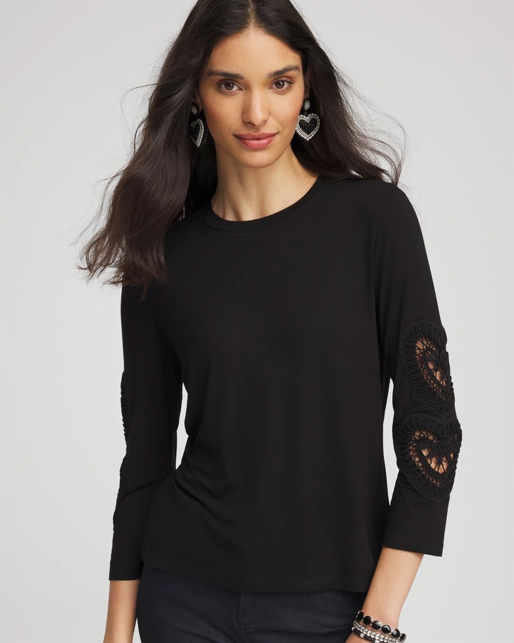 Chico's Everyday - Heart Sleeve Detail Tee Black