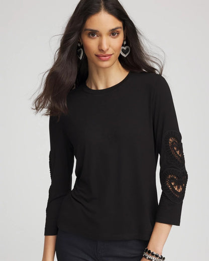 Chico's Everyday - Heart Sleeve Detail Tee Black