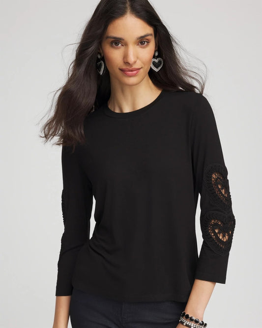 Chico's Everyday - Heart Sleeve Detail Tee Black