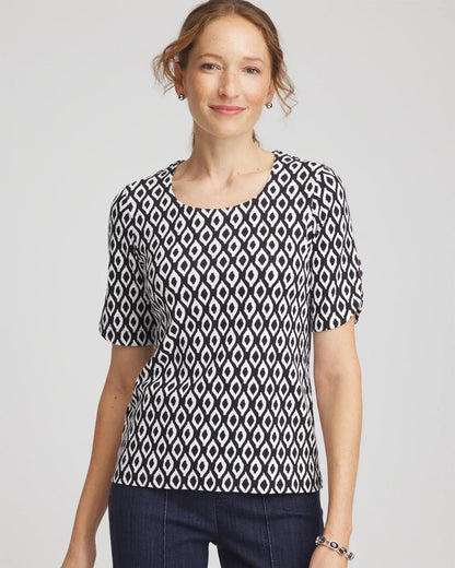 Chico's Smart Buy - Printed Pima Elbow Sleeve Tee Black