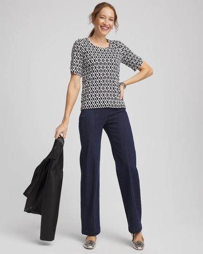 Chico's Smart Buy - Printed Pima Elbow Sleeve Tee Black