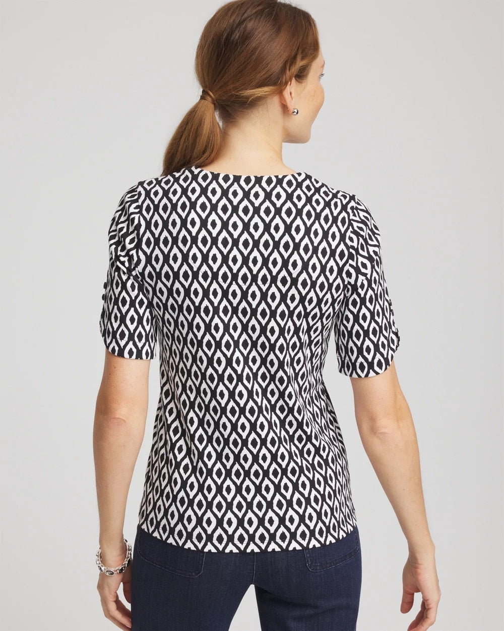 Chico's Smart Buy - Printed Pima Elbow Sleeve Tee Black