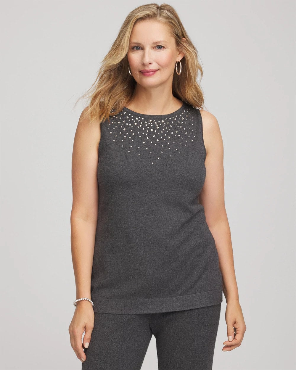 Chico's Premium - Travelers™ Rhinestone Tank Graphite Gray