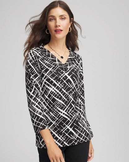 Chico's Latest - Printed Pima 3/4 Sleeve Tee Black