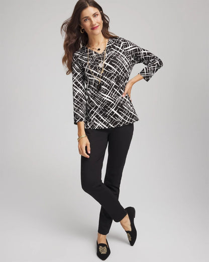 Chico's Latest - Printed Pima 3/4 Sleeve Tee Black