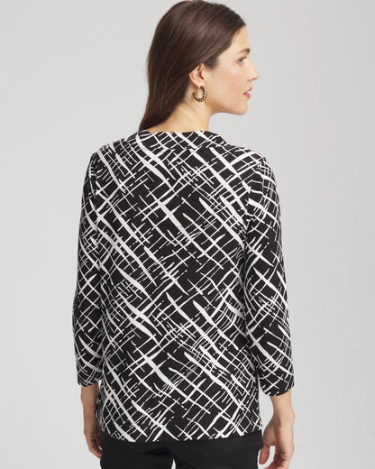 Chico's Latest - Printed Pima 3/4 Sleeve Tee Black