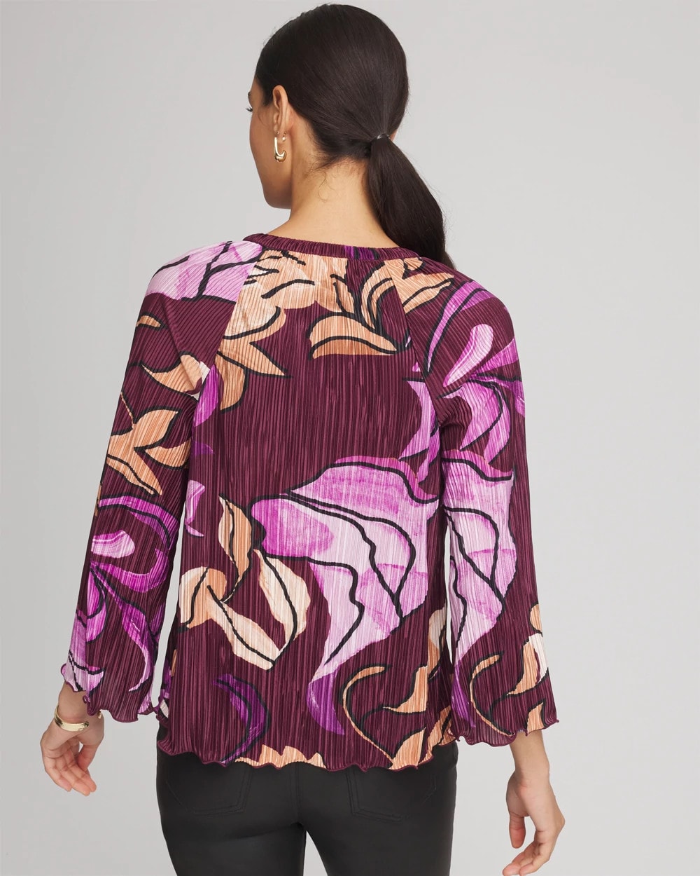 Chico's Smart Buy - Printed Pleated V-Neck Tee Deep Chianti