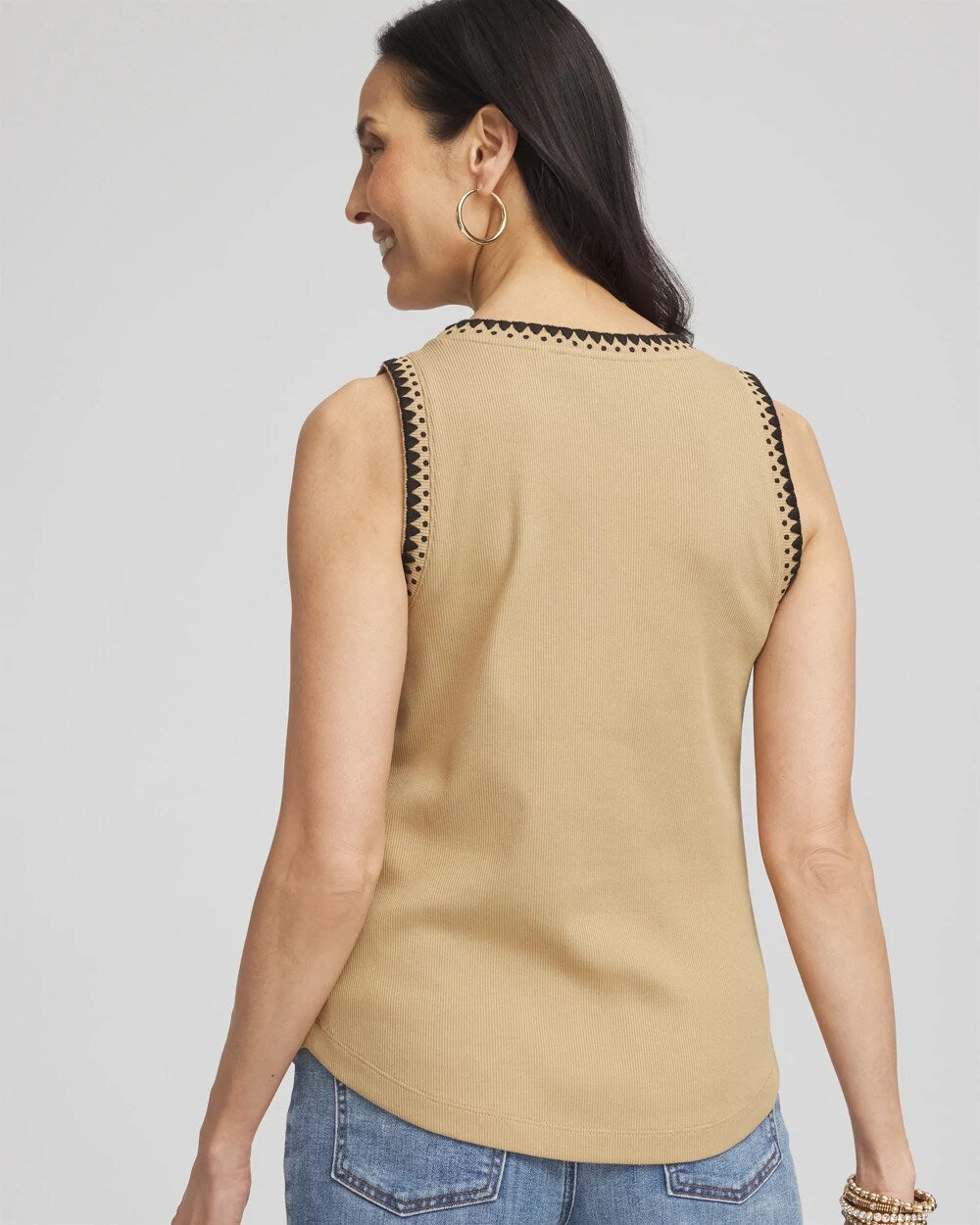 Chico's Deals - Contrast-Trim Ribbed Cotton Tank Top Cafe Aroma
