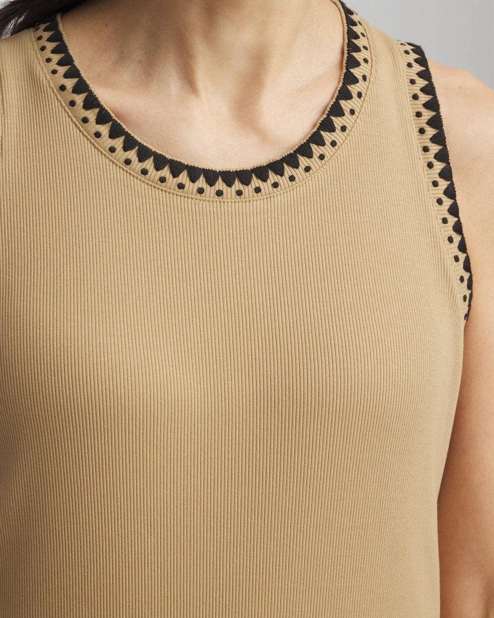 Chico's Deals - Contrast-Trim Ribbed Cotton Tank Top Cafe Aroma
