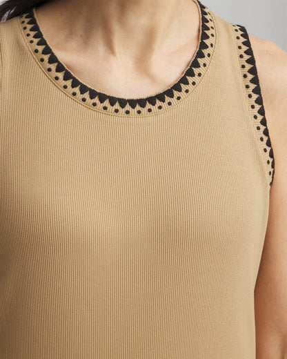 Chico's Deals - Contrast-Trim Ribbed Cotton Tank Top Cafe Aroma