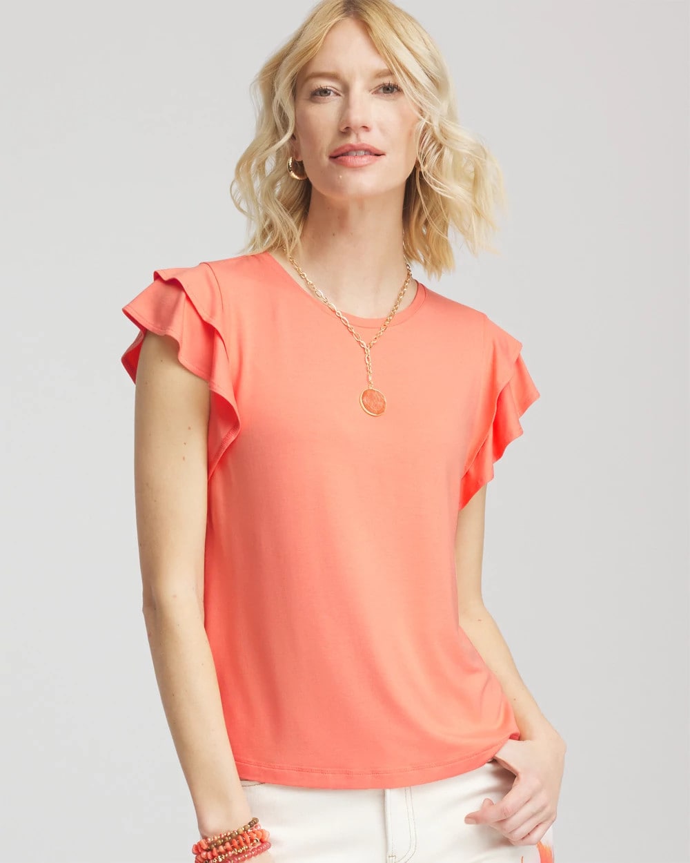 Chico's New - Touch of Cool™ Flutter Sleeve Tee Sunset Peach