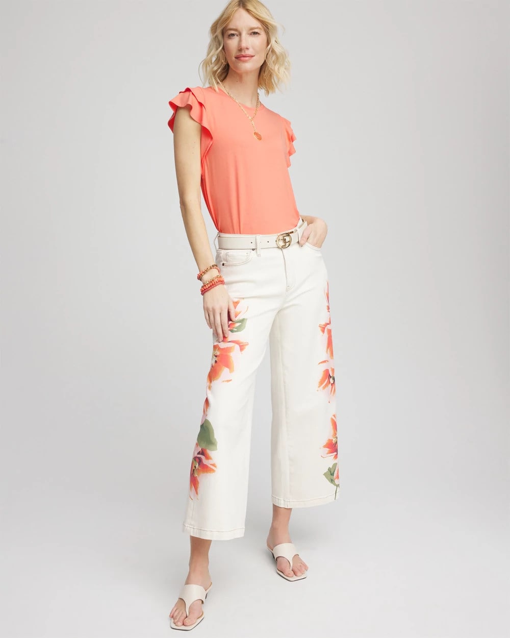 Chico's New - Touch of Cool™ Flutter Sleeve Tee Sunset Peach