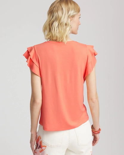 Chico's New - Touch of Cool™ Flutter Sleeve Tee Sunset Peach