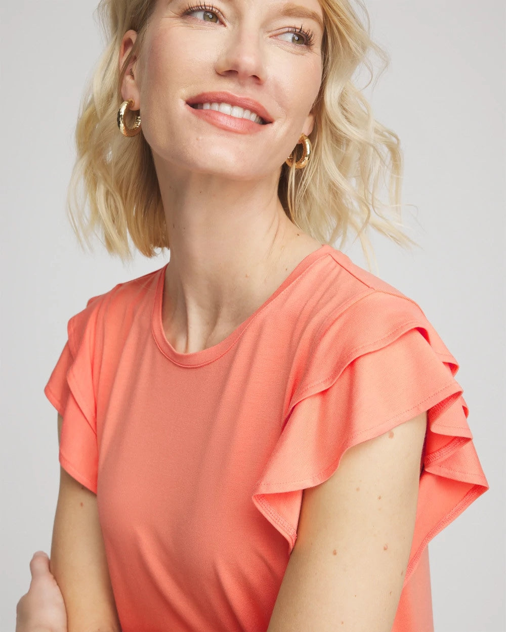 Chico's New - Touch of Cool™ Flutter Sleeve Tee Sunset Peach