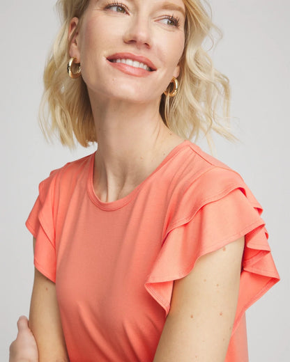 Chico's New - Touch of Cool™ Flutter Sleeve Tee Sunset Peach