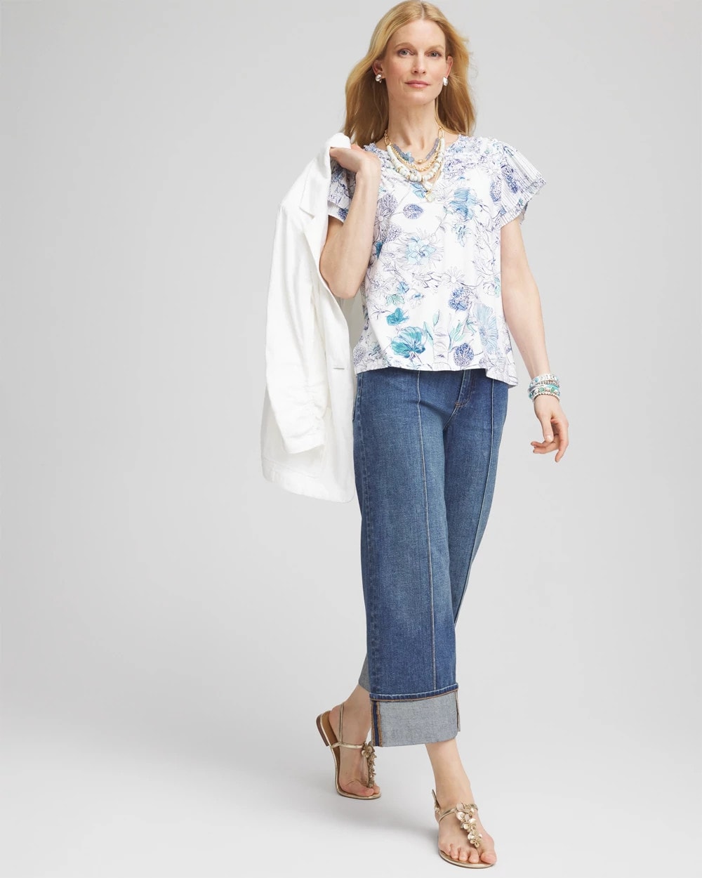 Chico's Smart Buy - Touch of Cool™ Floral Flutter Sleeve Tee Alabaster