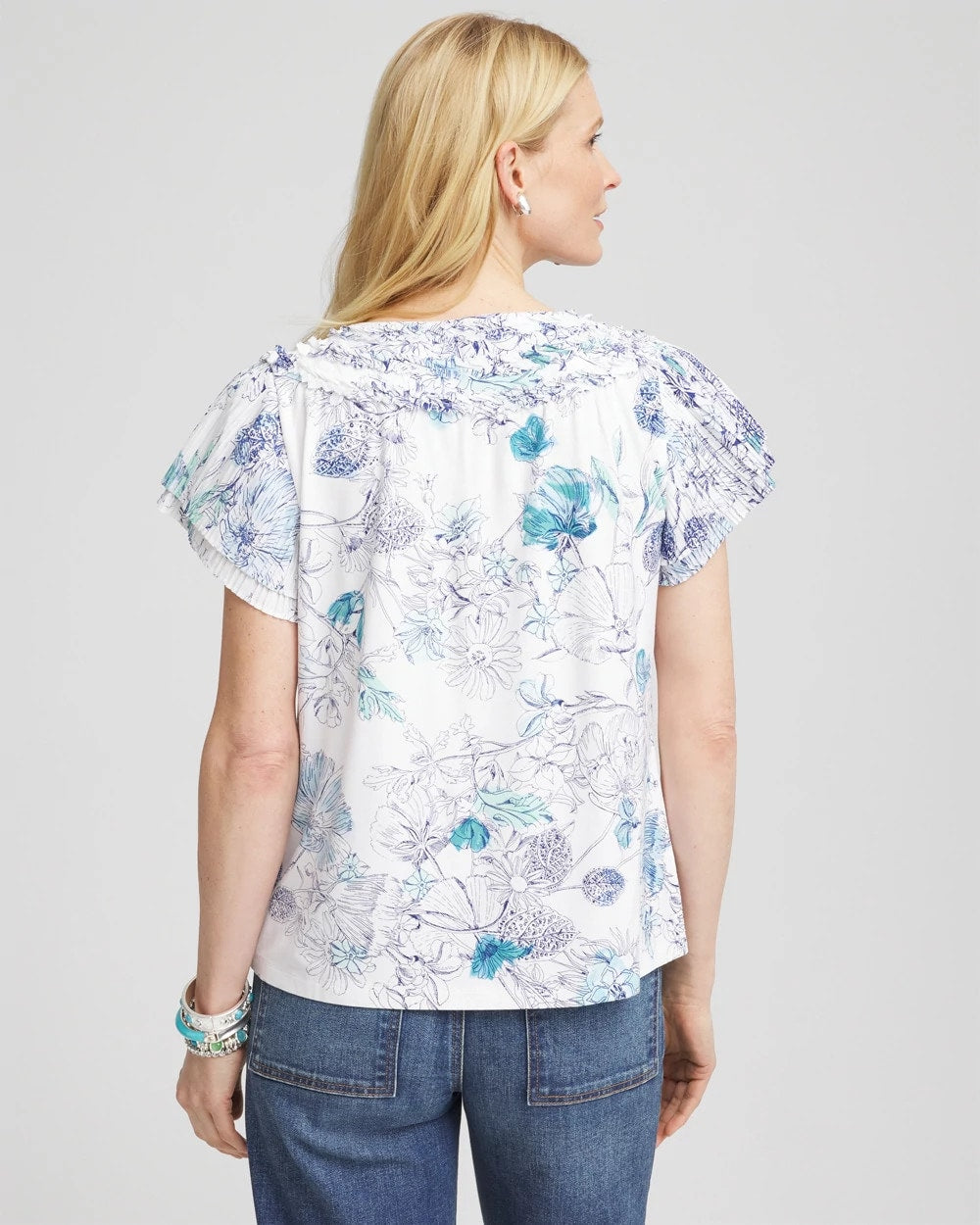 Chico's Smart Buy - Touch of Cool™ Floral Flutter Sleeve Tee Alabaster