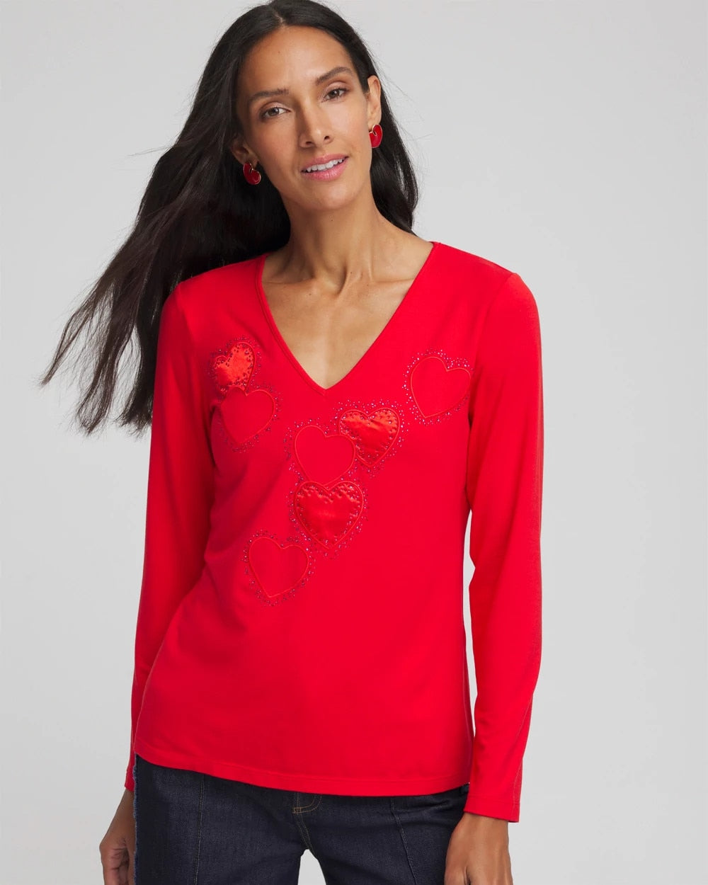 Chico's Customer Favorite - Embellished Heart V-Neck Tee Love Letter Red