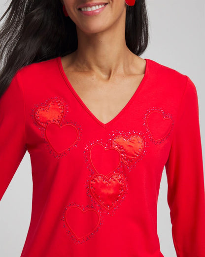 Chico's Customer Favorite - Embellished Heart V-Neck Tee Love Letter Red