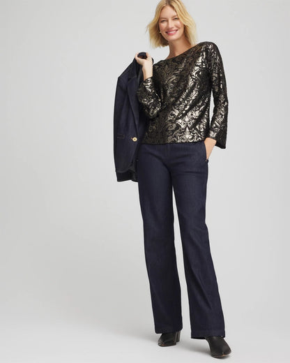 Chico's Deals - Art Deco Burnout Jacquard Top Black