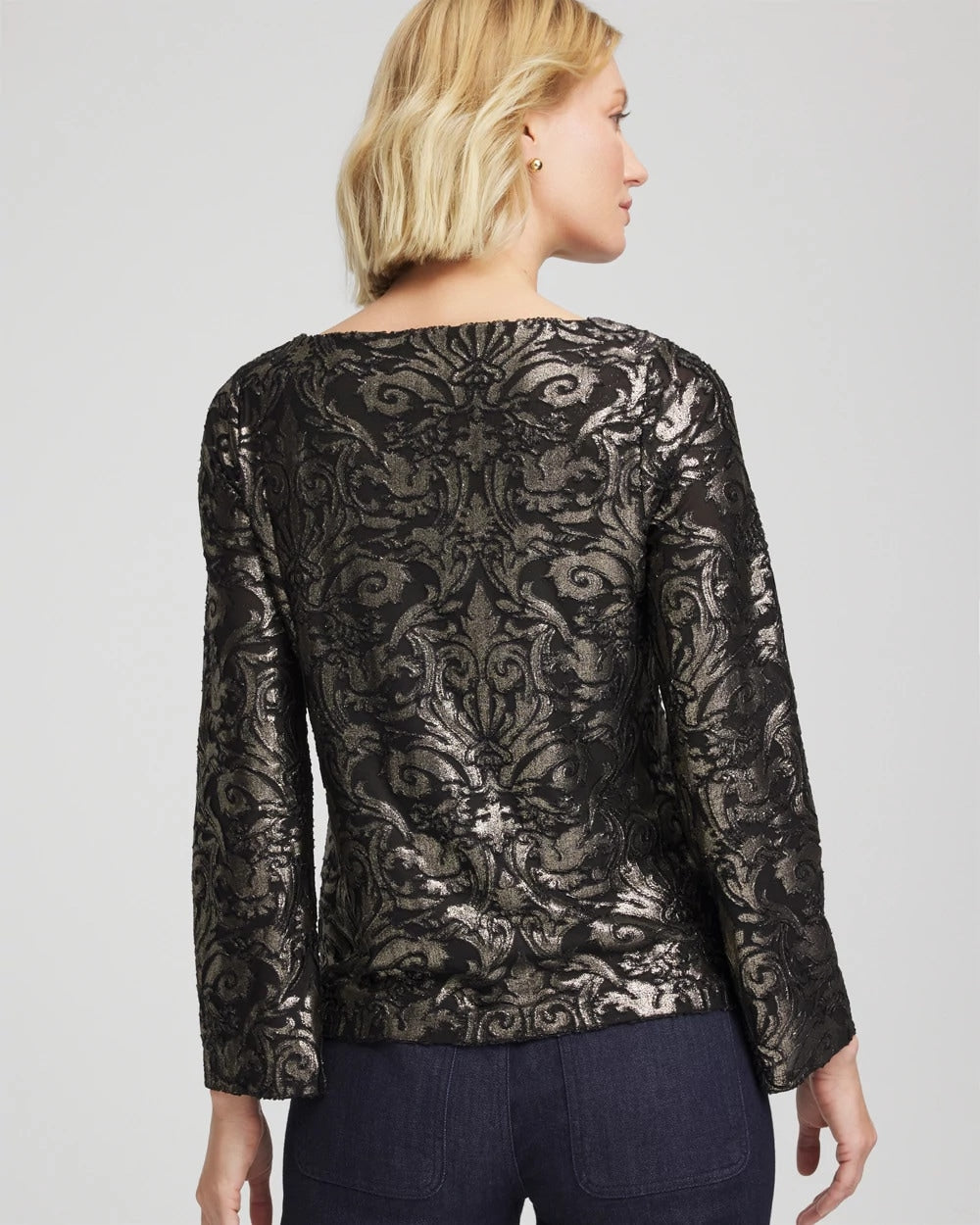Chico's Deals - Art Deco Burnout Jacquard Top Black