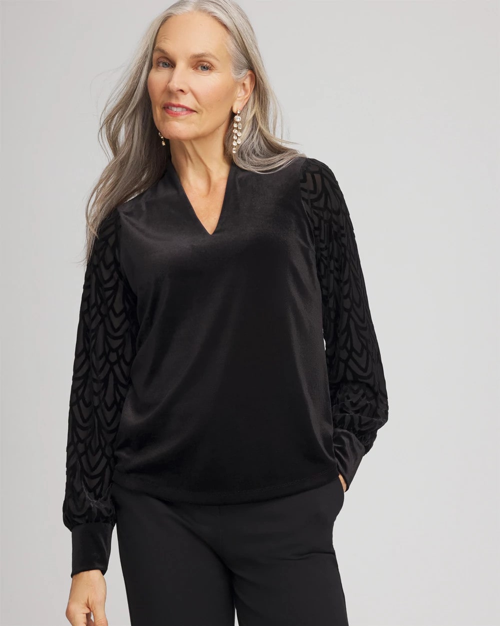 Chico's Great Value - Art Deco Velvet Burnout Top Black