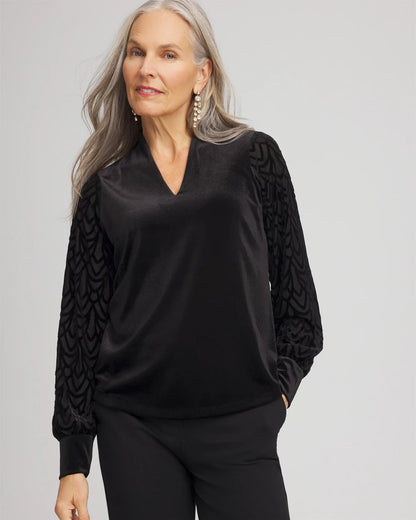 Chico's Great Value - Art Deco Velvet Burnout Top Black