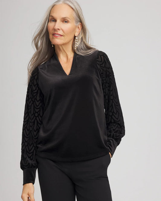 Chico's Great Value - Art Deco Velvet Burnout Top Black