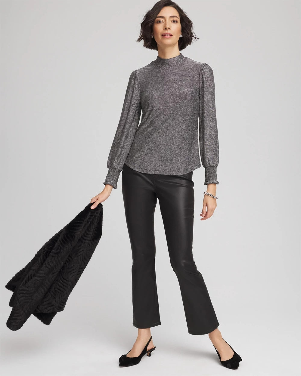 Chico's Great Value - Sparkle Smocked Top Silver Glitter