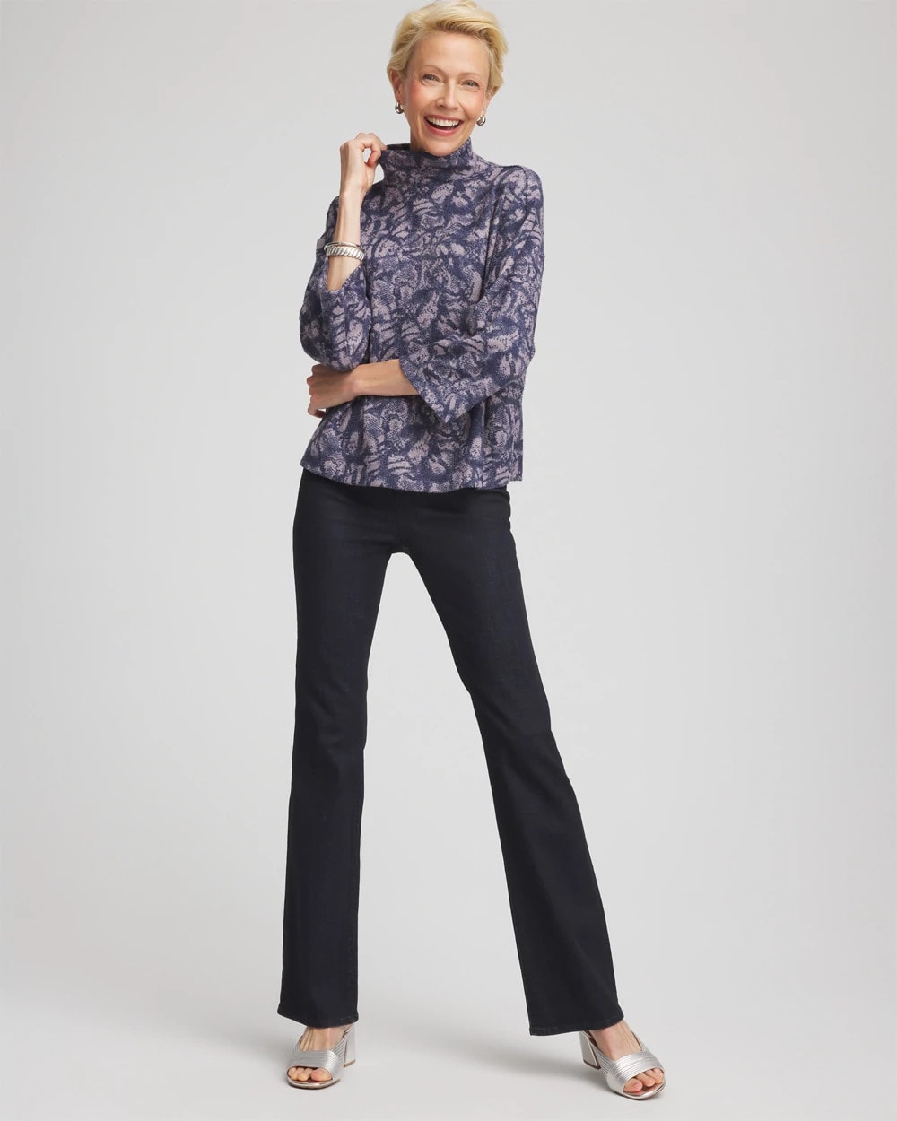 Chico's Signature - Animal Cozy Turtleneck Indigo Sky