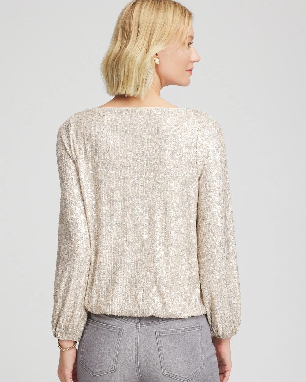 Chico's Top Pick - Drizzled Sequins Bubble-Hem Top Champagne Fizz