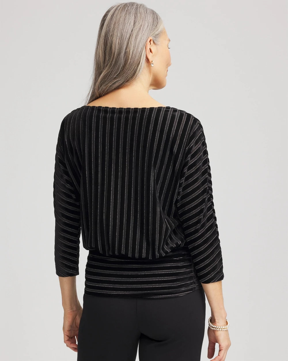 Chico's Exclusive - Velvet Burnout Stripe Banded-Bottom Top Black