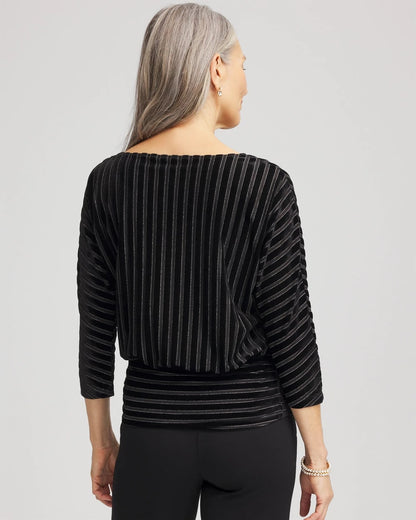 Chico's Exclusive - Velvet Burnout Stripe Banded-Bottom Top Black