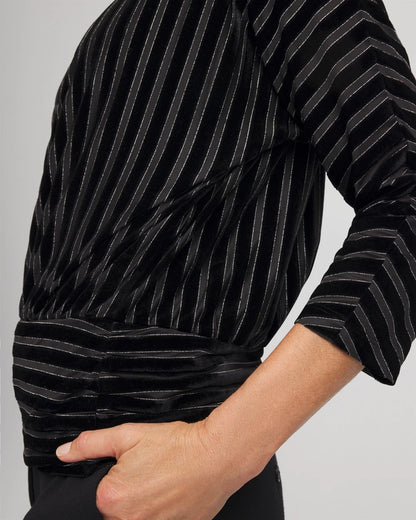Chico's Exclusive - Velvet Burnout Stripe Banded-Bottom Top Black