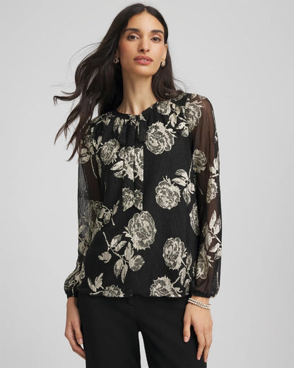 Chico's Recommended - Floral Metallic Bodre Top Black
