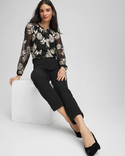 Chico's Recommended - Floral Metallic Bodre Top Black