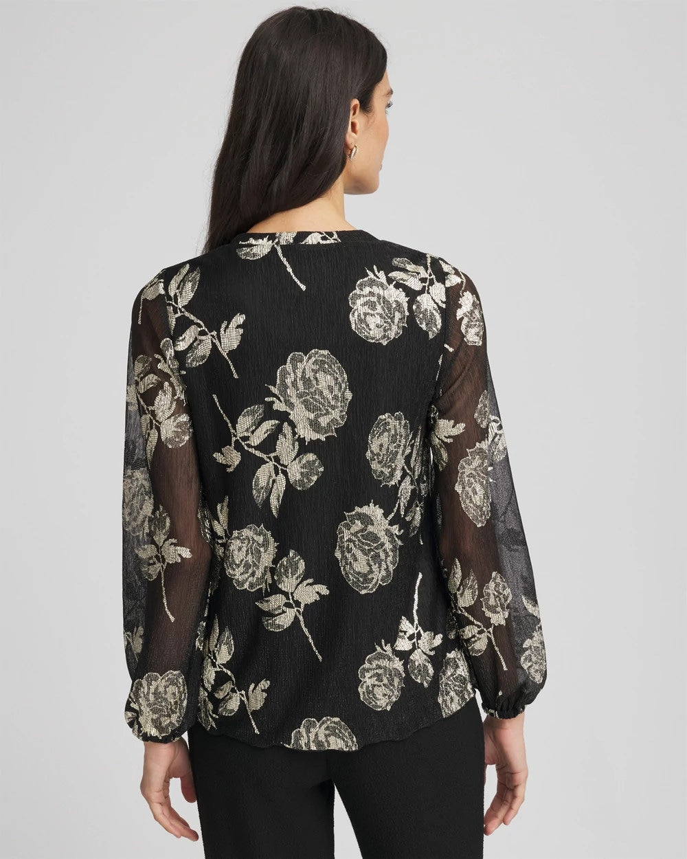 Chico's Recommended - Floral Metallic Bodre Top Black