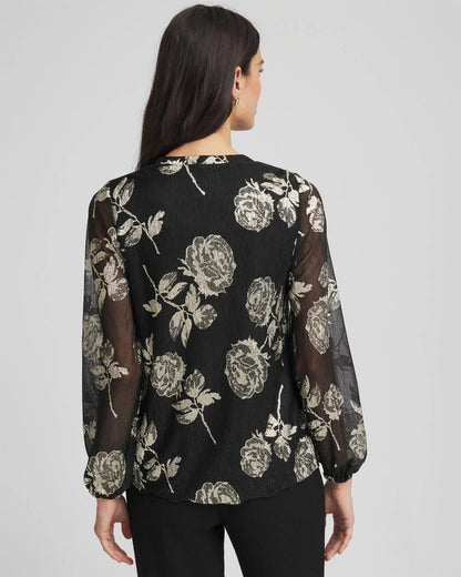 Chico's Recommended - Floral Metallic Bodre Top Black