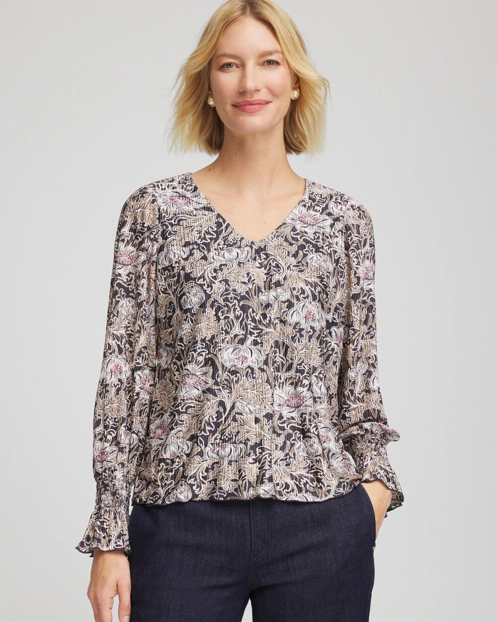 Chico's Great Value - Bloom Crinkle Bodre Top Graphite Gray