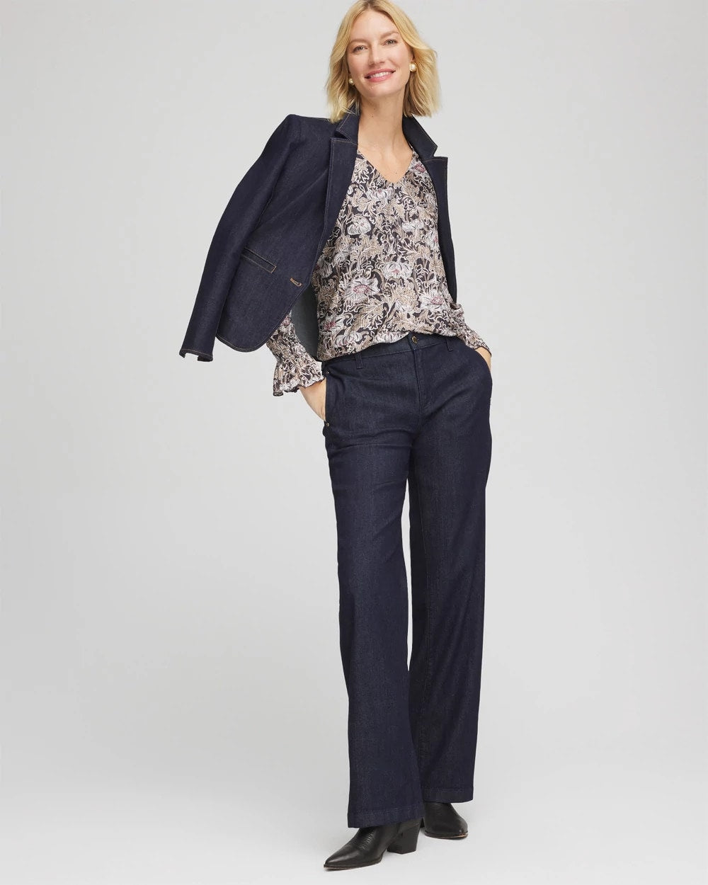 Chico's Great Value - Bloom Crinkle Bodre Top Graphite Gray