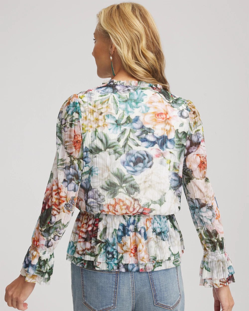 Chico's Everyday - Rose Print Crinkle Top Ecru