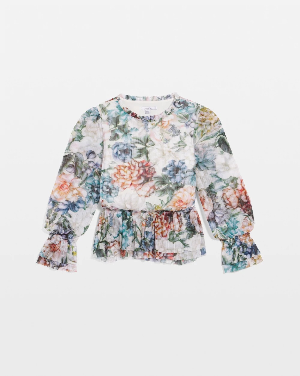 Chico's Everyday - Rose Print Crinkle Top Ecru