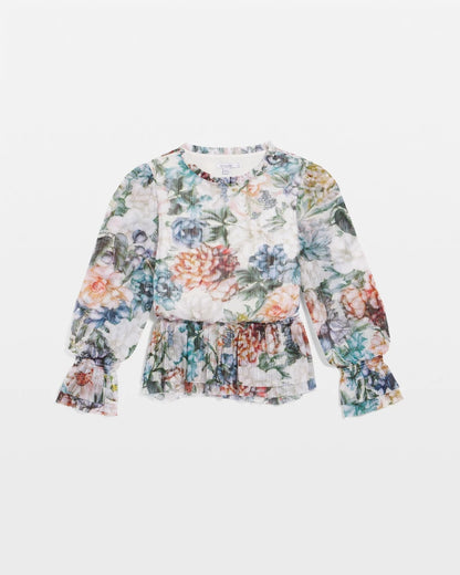 Chico's Everyday - Rose Print Crinkle Top Ecru