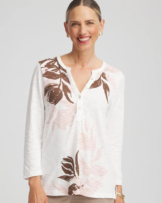 Chico's Quality - Slub Splitneck Henley Tee Rose Smoke