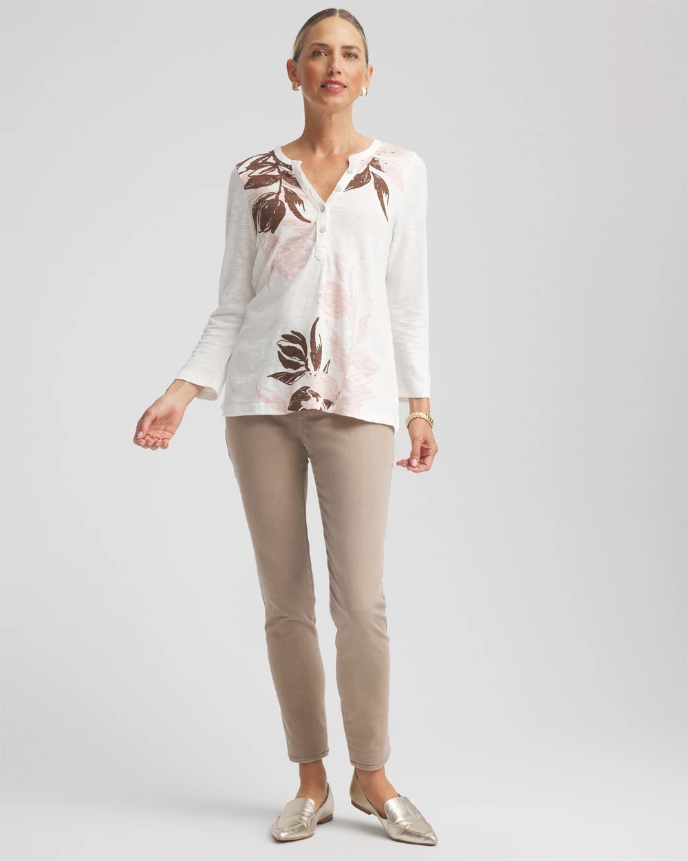 Chico's Quality - Slub Splitneck Henley Tee Rose Smoke
