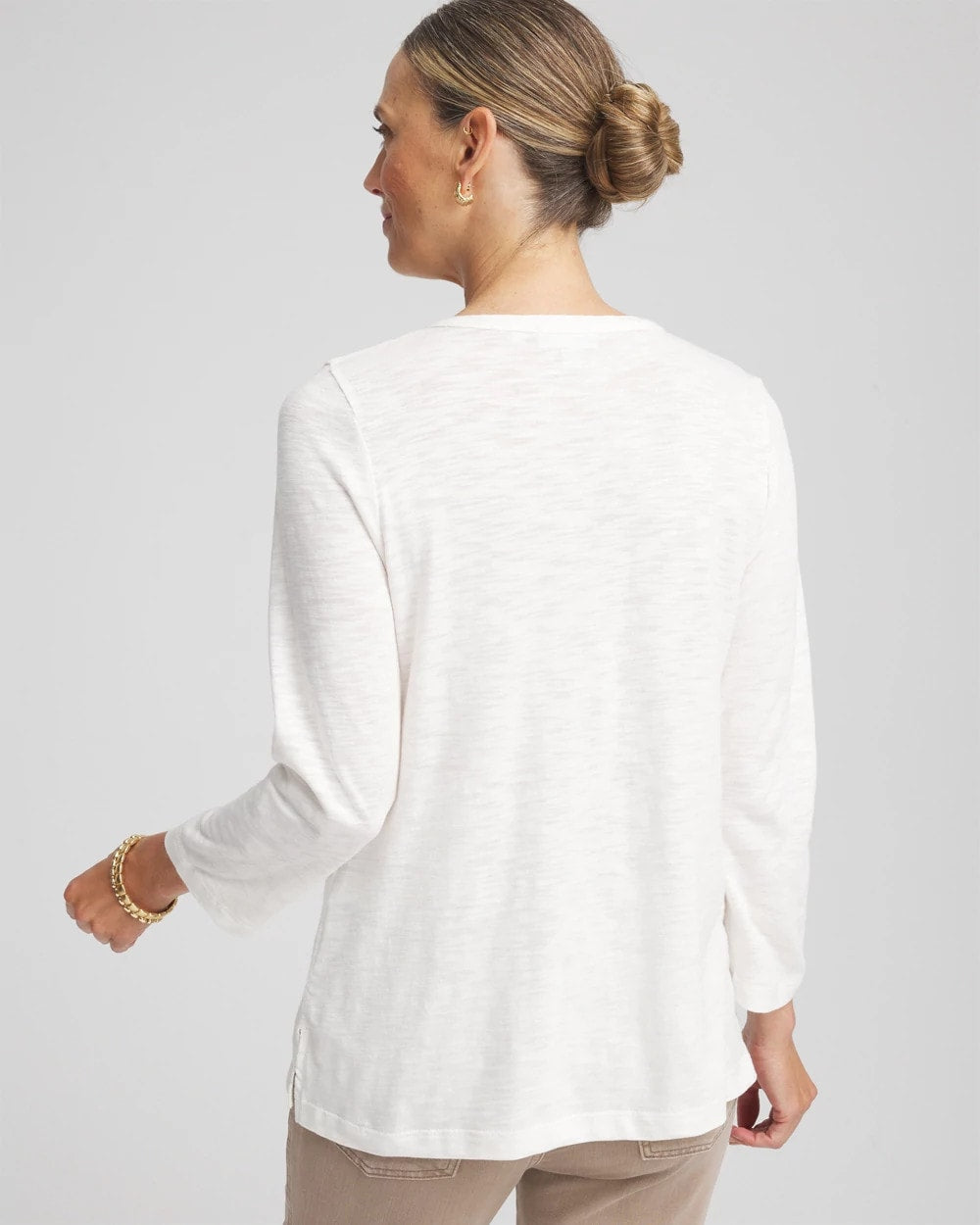 Chico's Quality - Slub Splitneck Henley Tee Rose Smoke