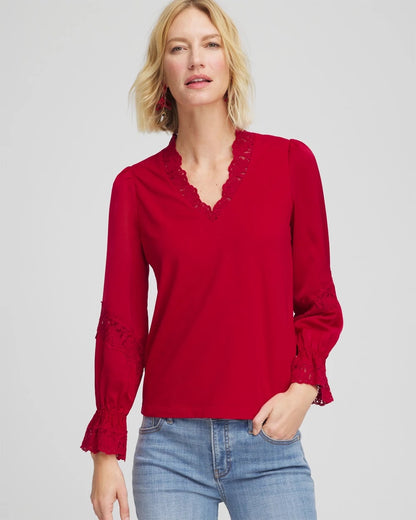 Chico's Everyday - Lace V-Neck Top Carmine Red