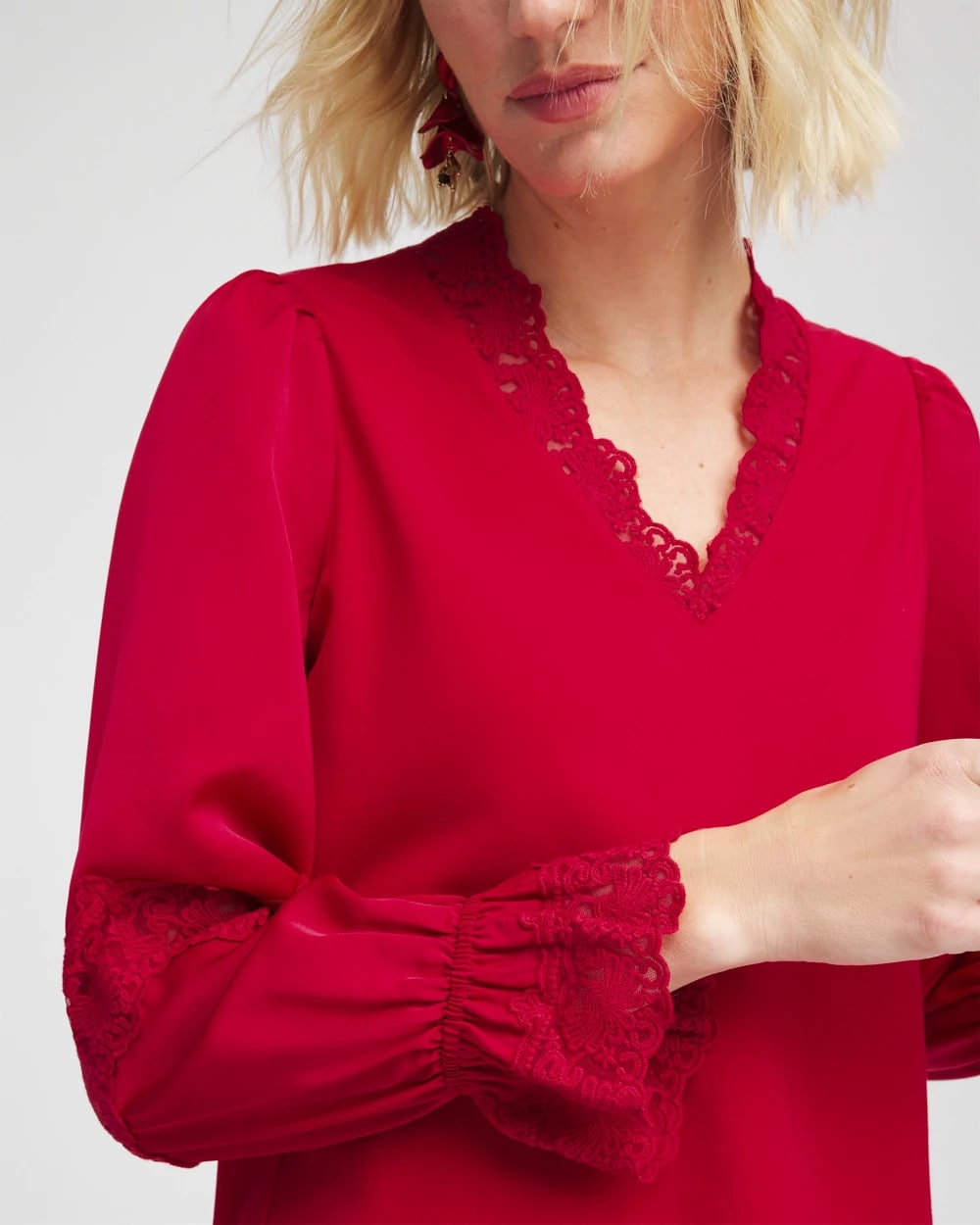 Chico's Everyday - Lace V-Neck Top Carmine Red