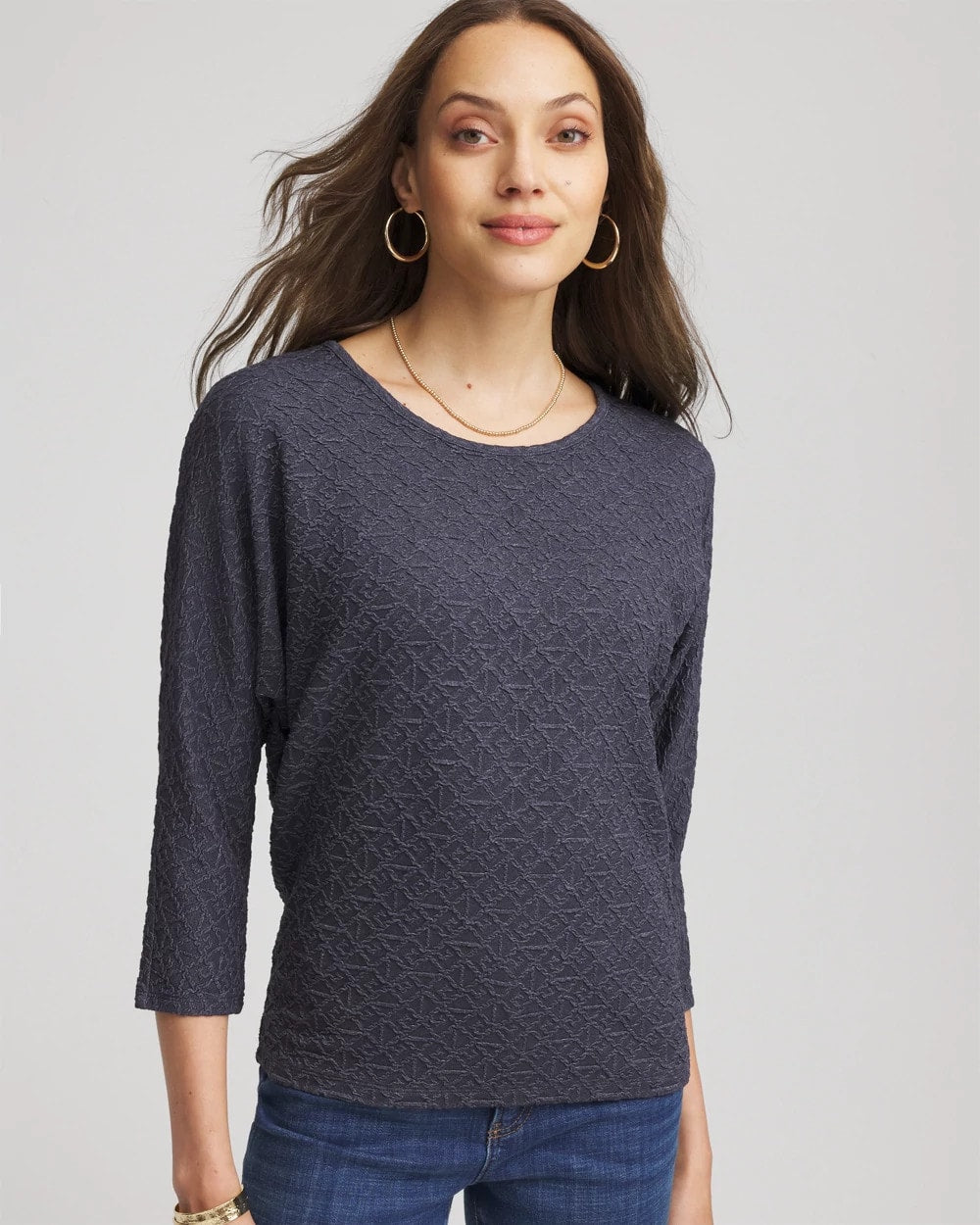 Chico's Popular - Textured Denim-Motif Tapered-Hem Top Denim